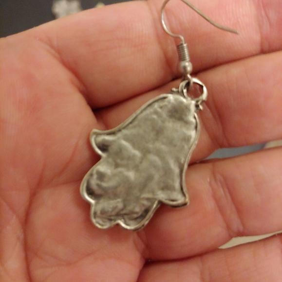 Handmade Hamsa Hand Turquoise Stone Earrings | Artisan Jewelry - Picture 4 of 4